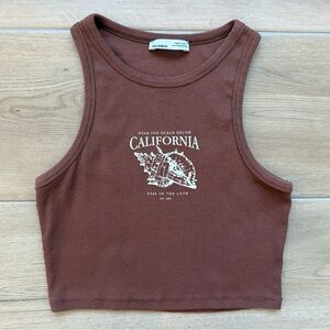 Pull & Bear Brown California Ribbed Tank Top Size M